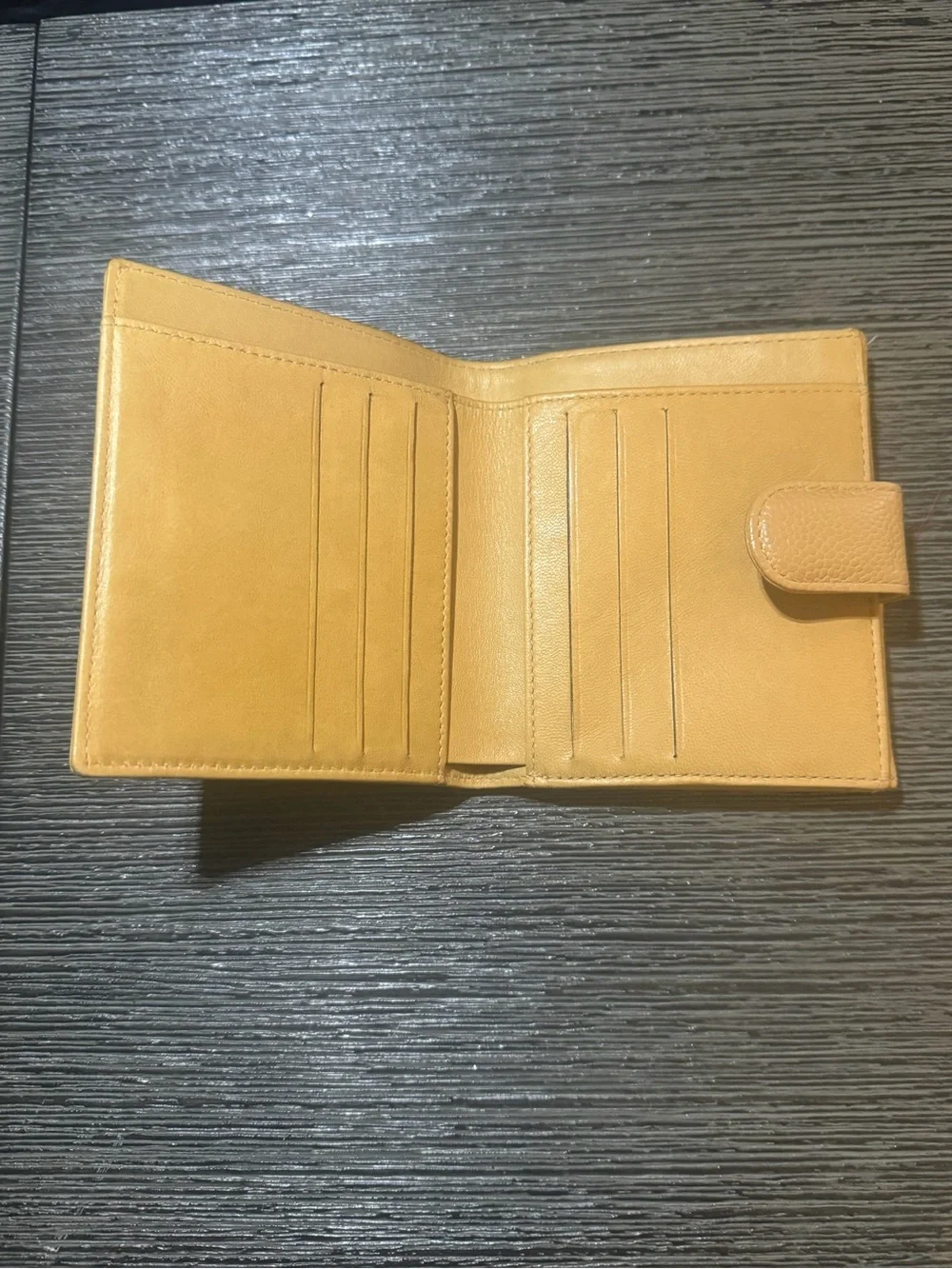 CHANEL Mustard Yellow Caviar Leather Wallet with Embossed CC